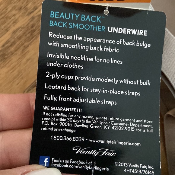 Vanity Fair Beauty Back Smoother Underwire Full Figure Bra, 36DD ~ Style 16345 - Picture 6 of 9